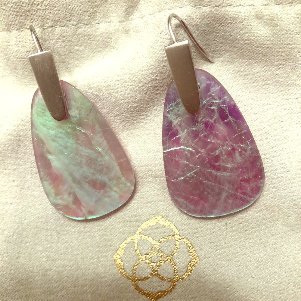 Kendra Scott Silver Drop Earrings Amethyst Glass
